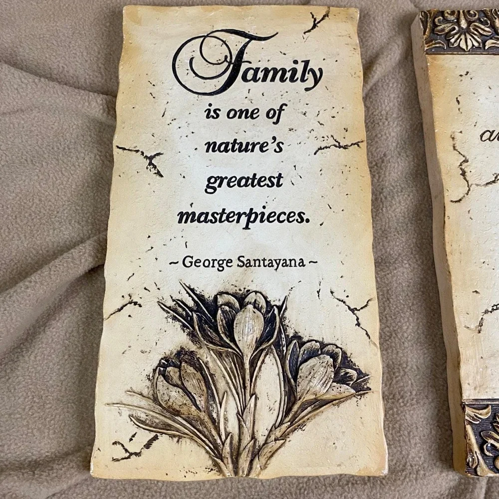 Set of 2 Decorative Wall Plaques Family Nature George Santayana Quote Flower Art